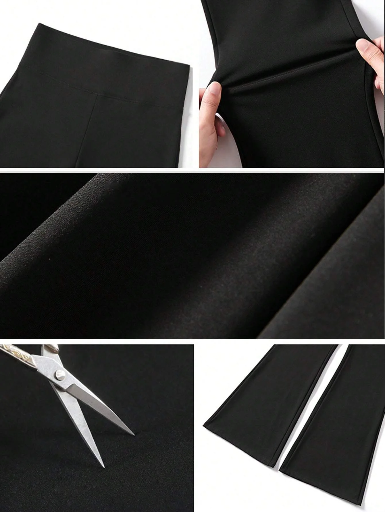 Black High Waist Flare Leggings material texture close-up showing four-way stretch fabric structure and matte black finish