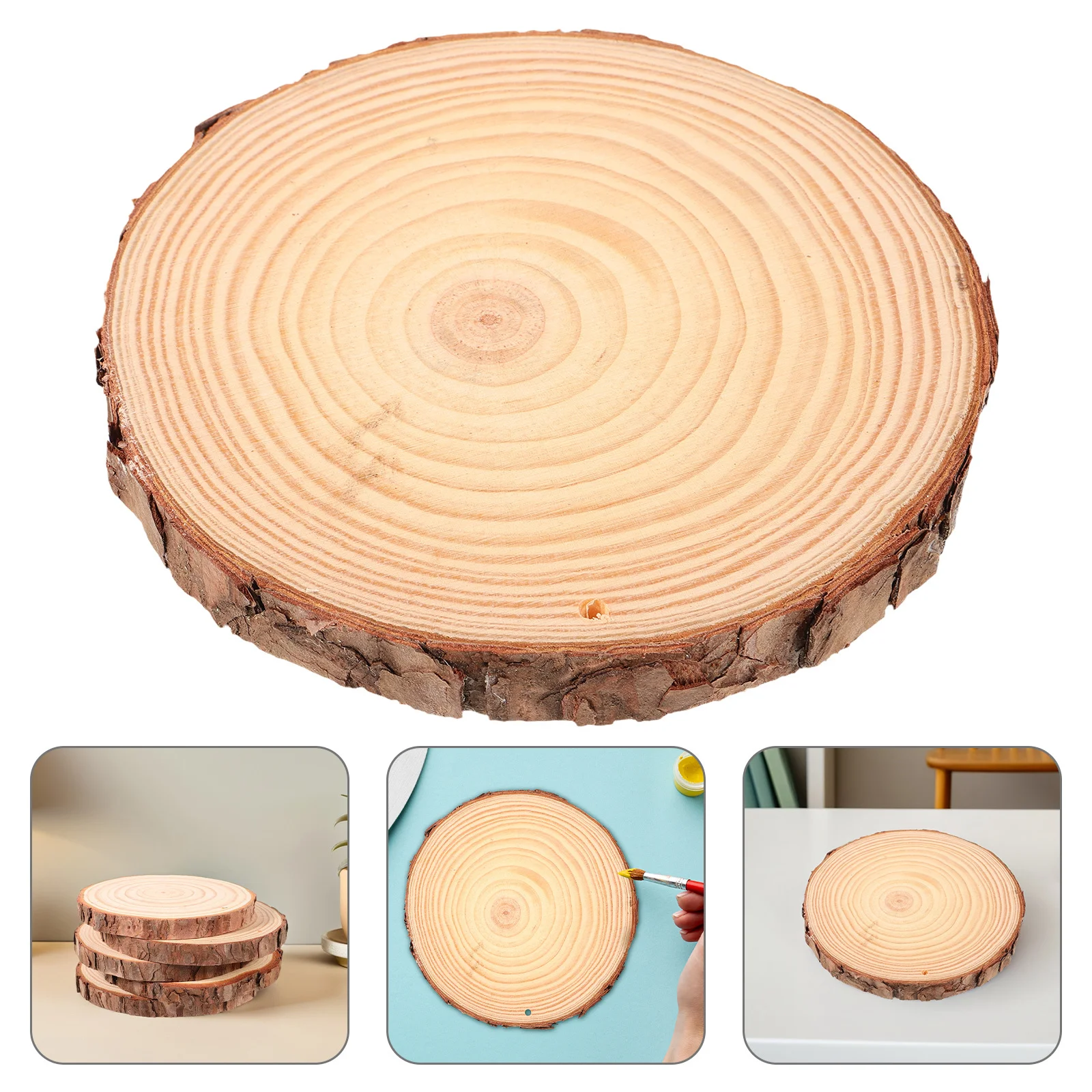 

5Pcs Natural Wood Slices Rustic Bark Discs Unfinished Surface for DIY Painting Crafts Coasters Photography Props 14-15Cm Wooden