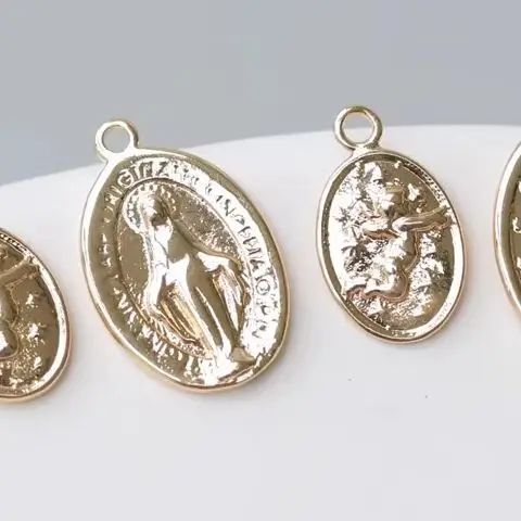 

2 шт., медное покрытие из настоящего золота, двусторонняя статуя богини, овальная подвеска в виде ангела, аксессуар ручной работы «сделай сам»