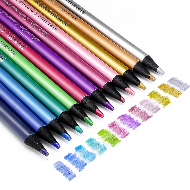 12 Farben Metallic-Buntstifte, professionelle Buntstifte für Kinder, Buntstifte, DIY-Kunstbedarf zum Zeichnen und Skizzieren