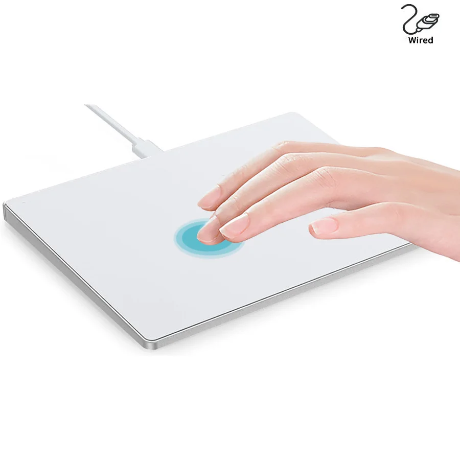 Kabelgebundene Multi-TouchTrackpad-Maus. Oberfläche aus gehärtetem Glas mit hochpräziser Navigation. Kabelgebundene Magic Trackpad-Touchpad-Maus