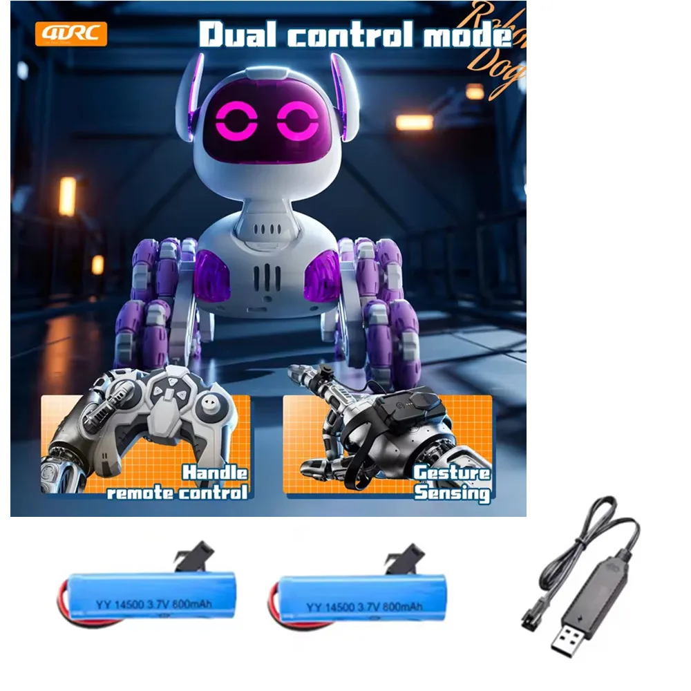 2/4 Pcs Battery 3.7V 800mAh /USB charging cable /  Use For  Y9 8WD RC Robot Dog Parts