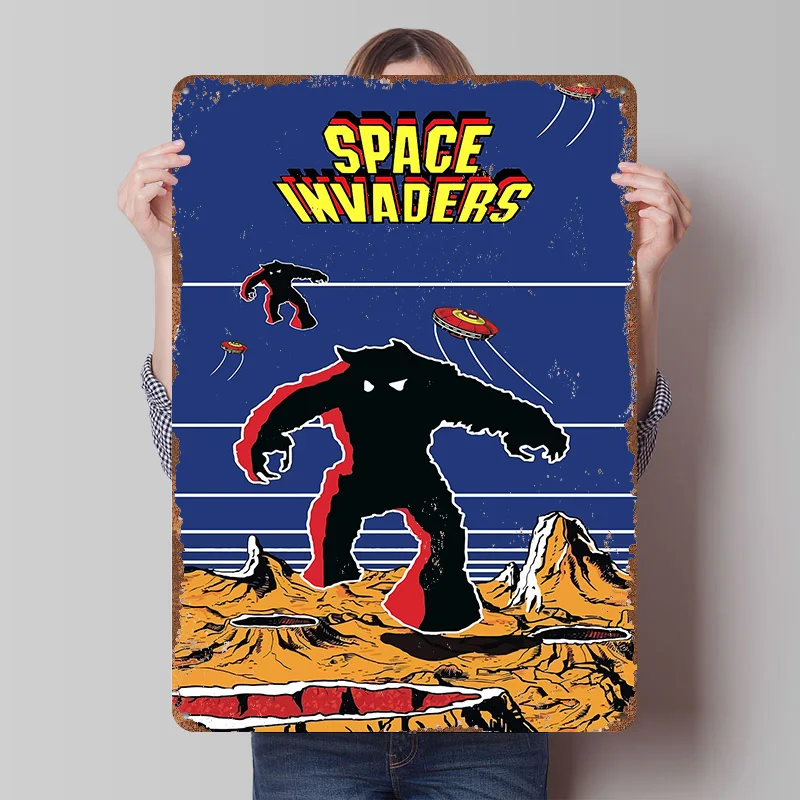 Space Invaders Printed Poster Customized Wall Art Retro Vintage Metal Tin Signs for Decoration Garage Decorations Wand Deko Room