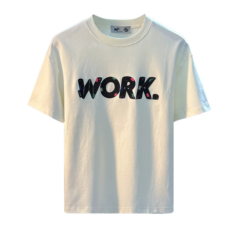 Summer fashion T-shirt, men's trend loose and versatile casual men's elastic breathable printed round neck short sleeved top