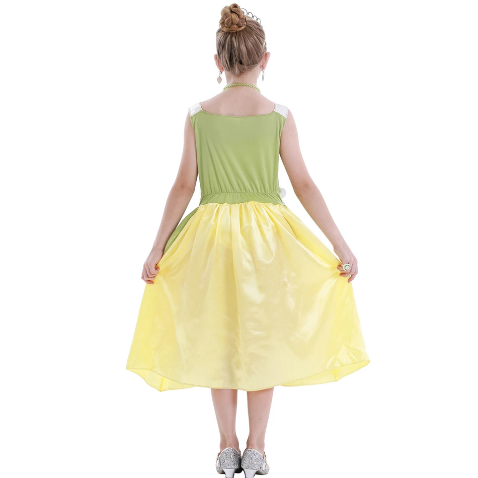 Clássico Meninas Fairy Tale Tiana Cosplay Costumes Elegante Verde Princesa Vestido Carnaval Birthday Party Verão mangas Vestidos