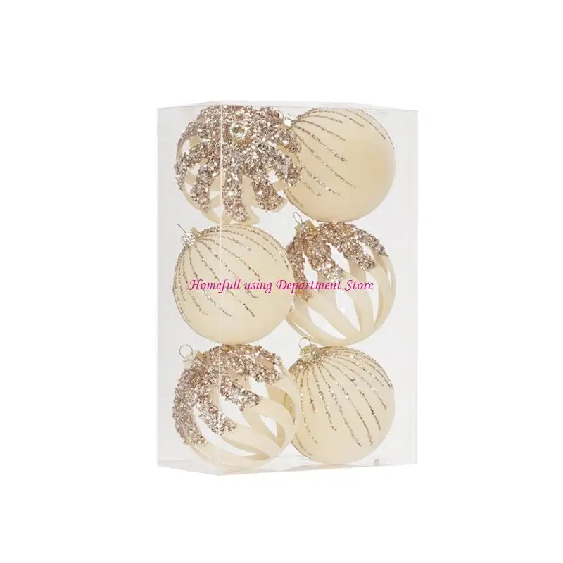  Indoor Holiday Tree Styling Set, 6 Textured Christmas Baubles with Reflective Detail and Top Cord Format Ready
