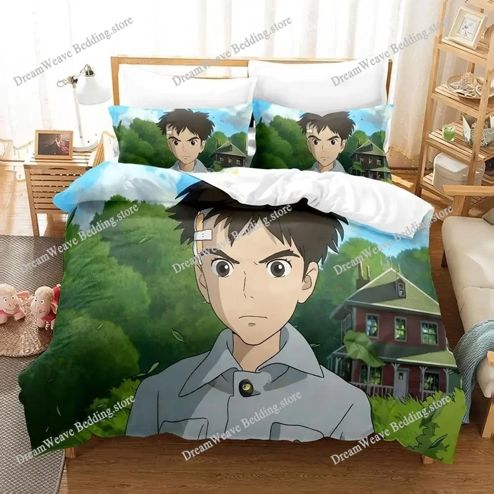 The Boy and The Heron Bedding Set Single Twin Full Queen King Size Bed Set Adult Kid Bedroom Duvetcover Sets Anime Bed Sheet Set