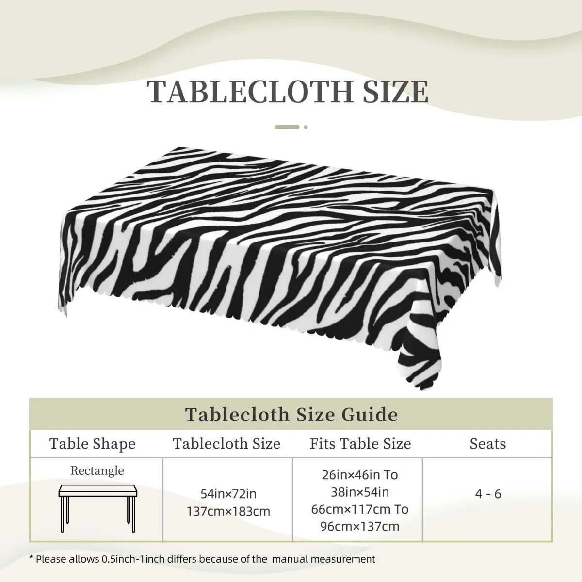Zebra Pattern Retro Custom Rectangular Tablecloth Oilproof Table Cover for Dining Events Table Cloth