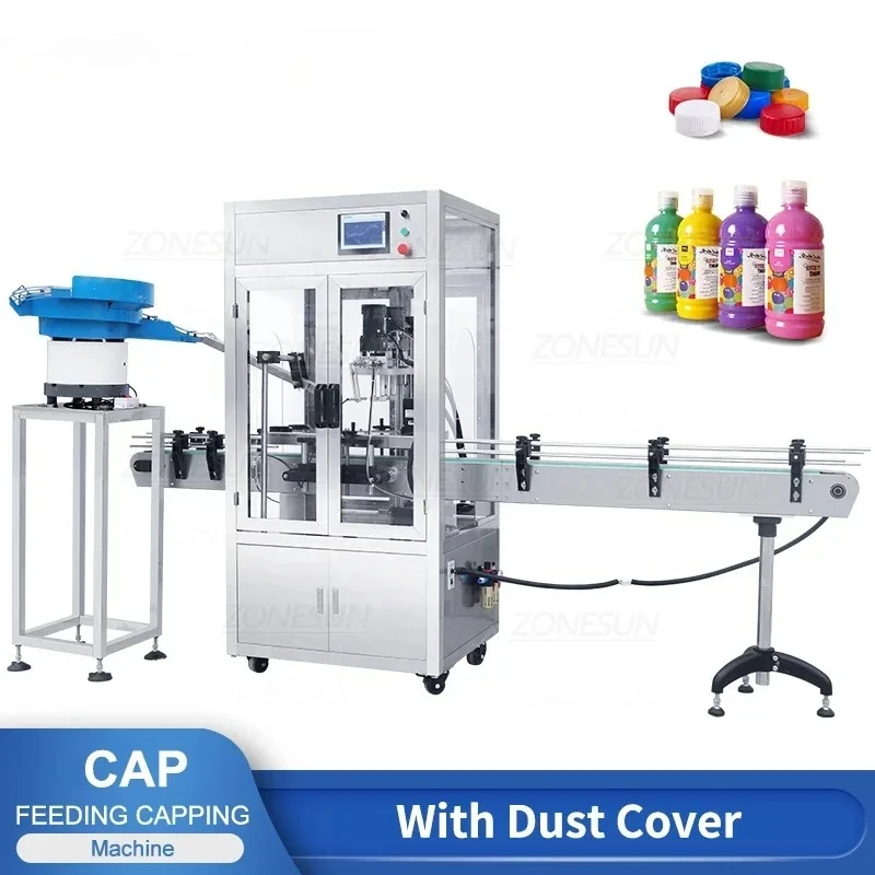 ZONESUN ZS-XG440DV Automatic Capping Machine Bottle Jar Screw Tops Cap Feeder Unscrambler Dust Cover