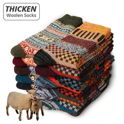 5 Pairs Winter Men's Socks Thicken Sheep's Wool Socks Warm women Retro Style Colorful Fashion women Socks For Snow boots