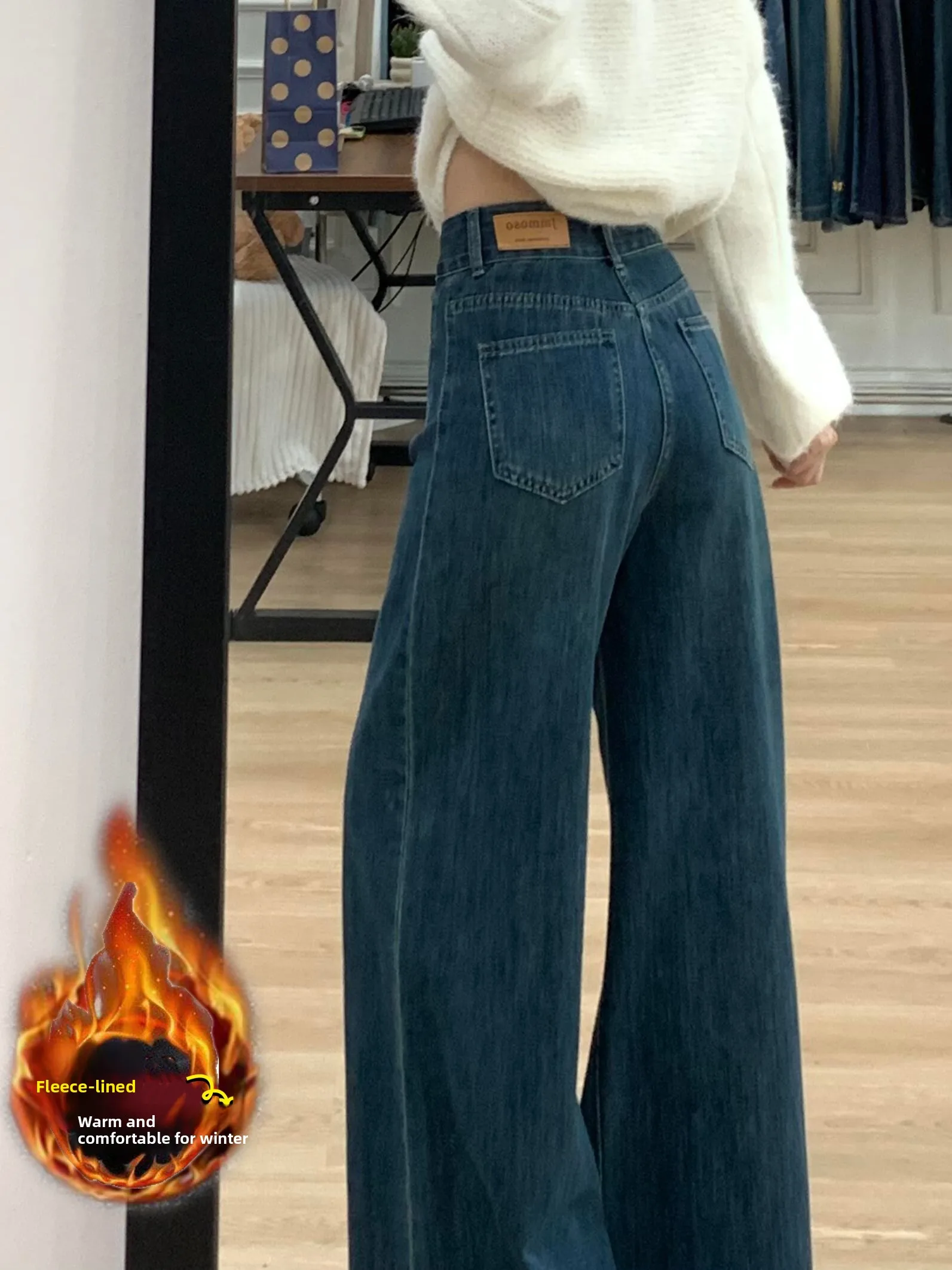 

Женские зимние джинсы с широкими штанинами и флисовой подкладкой, свободные, с высокой талией, стройнящие, прямые, с эффектом драпировки