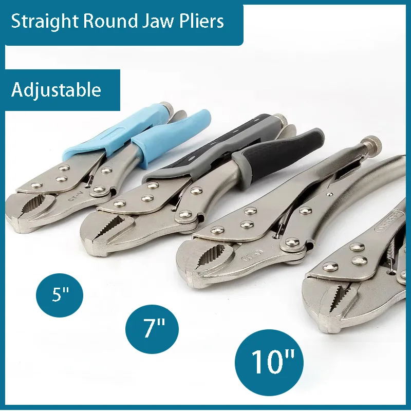 

Straight Round Jaw Pliers Adjustable Welding Tool Locking Mole Plier Carbon Steel Clamp Grips Pliers Hand Tools 5" 7" 10" Inch