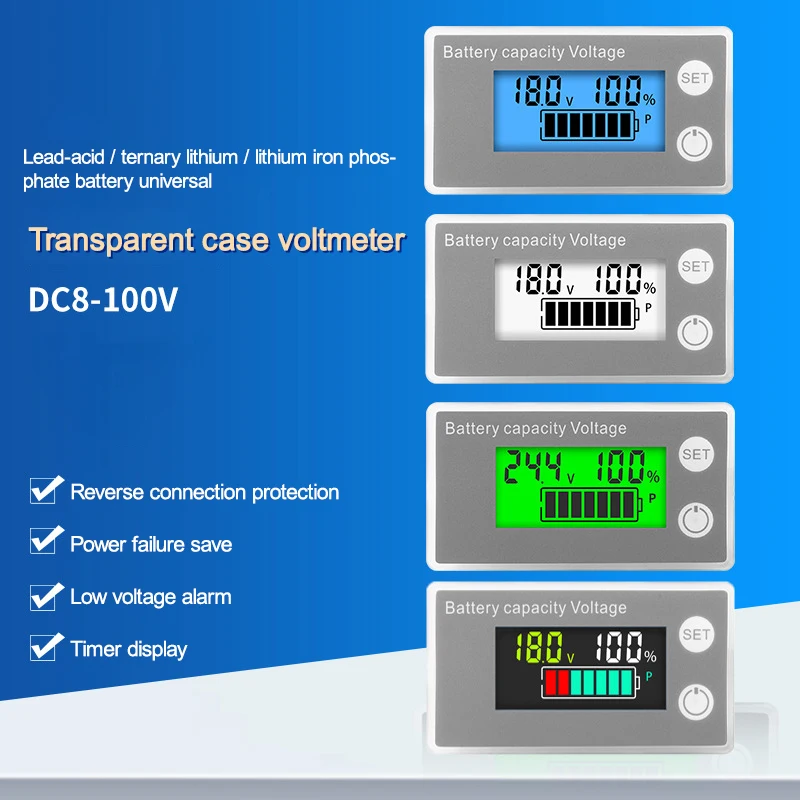 Imagem -02 - Digital Lcd Bateria Indicador de Capacidade Medidor de Eletricidade Carro Motocicleta Chumbo-ácido Lítio Life Po4 Testador de Tensão dc 8100v