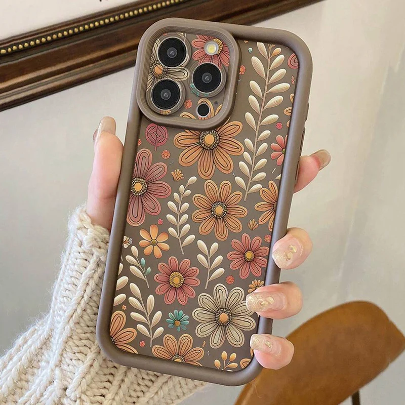 Floral Pattern Protective Camera Lens Phone Case For iPhone 17 16 14 13 11 15 Pro Max Air 12 Mini XS XR X 8 7 Plus SE2 16E Cover