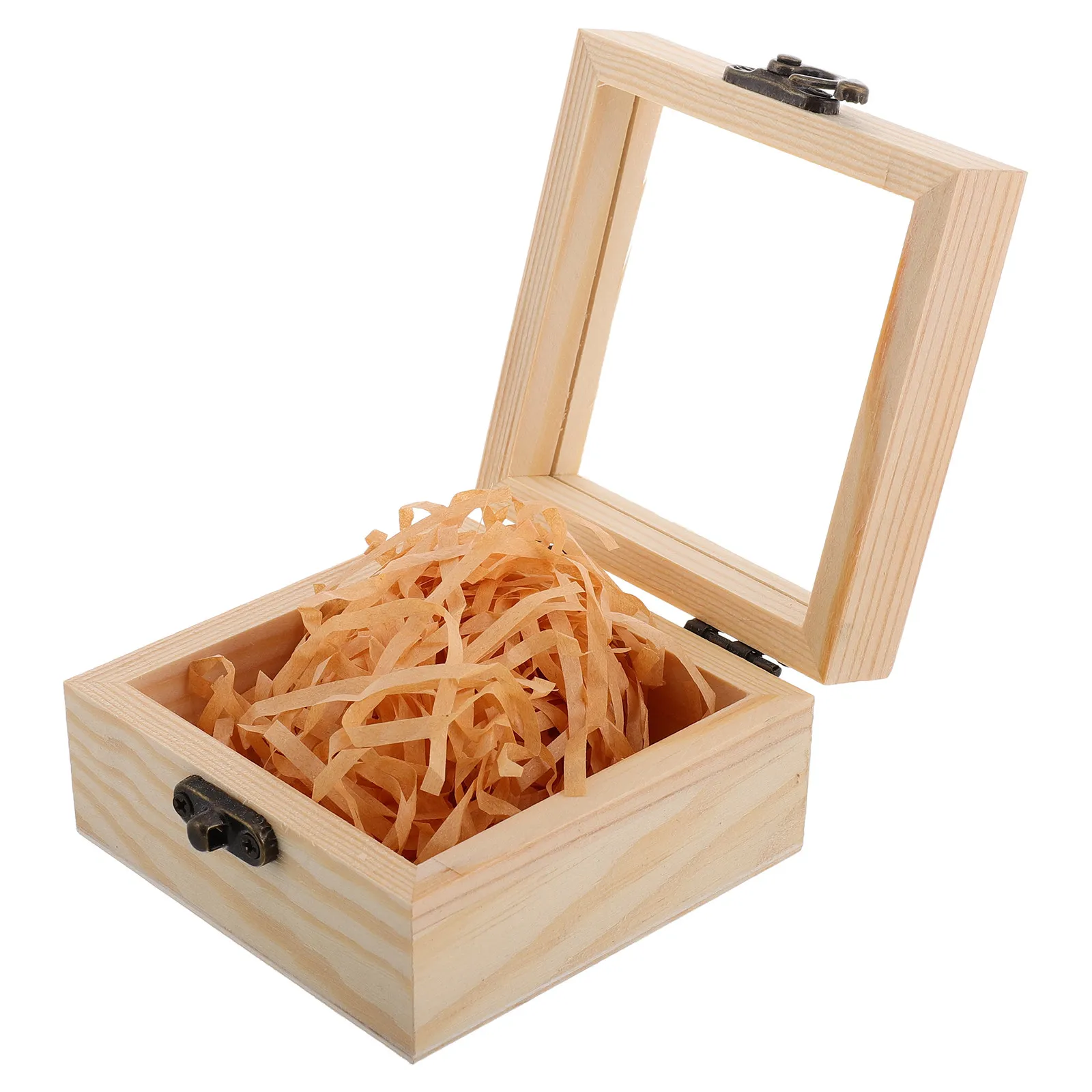 

Vintage Wooden Jewelry Box Transparent Glass Keepake Organizer Gift Box Rustic Raffia Grass Packaging Decorative