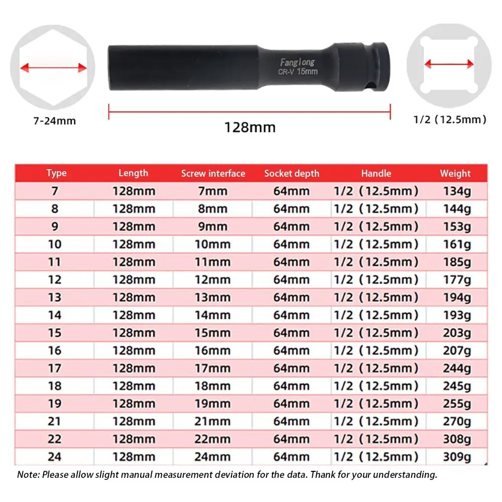 1Pcs Spanner Converter Reducer 1/2inch Hex Socket Hand Tool Extended Type Impact Wrench Drive Socket