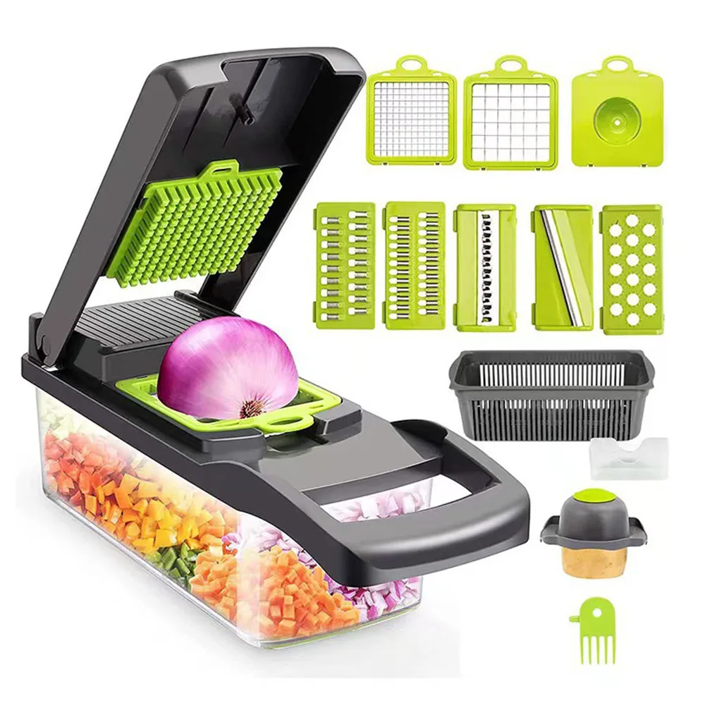 Cortador de verduras, mandolina, rallador de queso, comida, cebolla, ensalada, picador de verduras con contenedor, utensilios de cocina