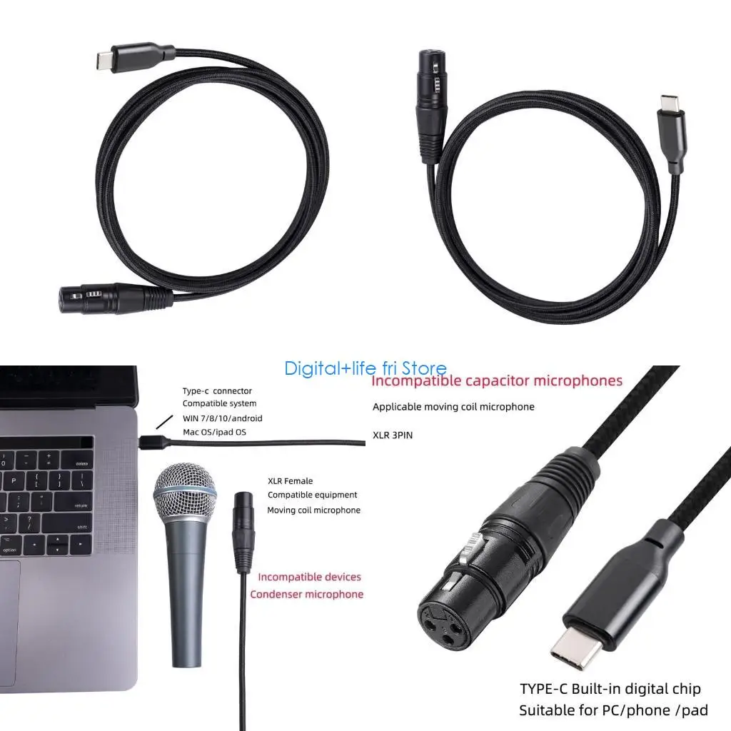E06D USB C XLR Female 케이블 마이크 케이블 유형 C XLR Female 마이크 케이블