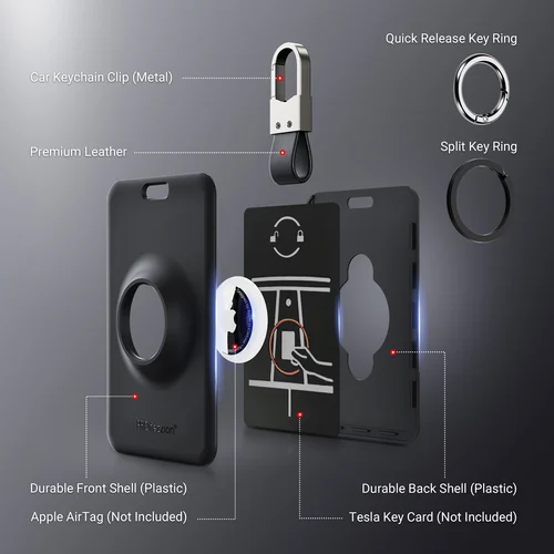 Imagen 2 del producto Para tarjetas de llave Tesla, soporte Airtag diseñado para modelo 3 Y S X, Compatible con tarjetas de llave Tesla con llavero con funda AirTag antipérdida