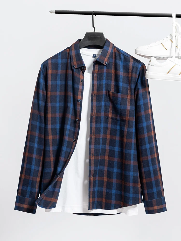 Versatile Quali Men's Plaid Long Sve Casual irt Autumn Winter New Sle Brued Commuting Stand Fit No Ironing Requ...