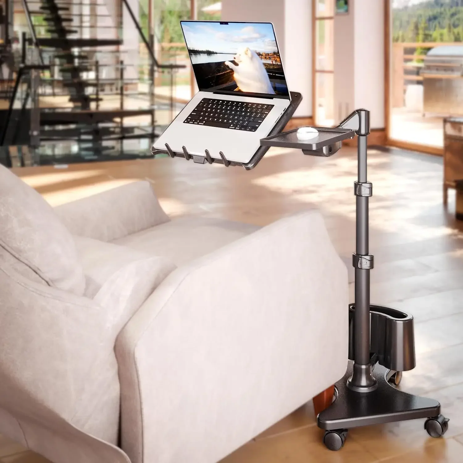 LEVO G2-801 Deluxe Rolling Laptop Stand עם Mouse Tray – ערכה מומלצת למשתמשי מחשבים ניידים