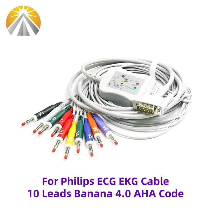

Кабель ЭКГ для Philips с резистором 20 кОм M3703C M1772A Pagewriter 100 200 200i, цельный кабель ЭКГ с разъемом Banana 4.0, стандартные коды AHA