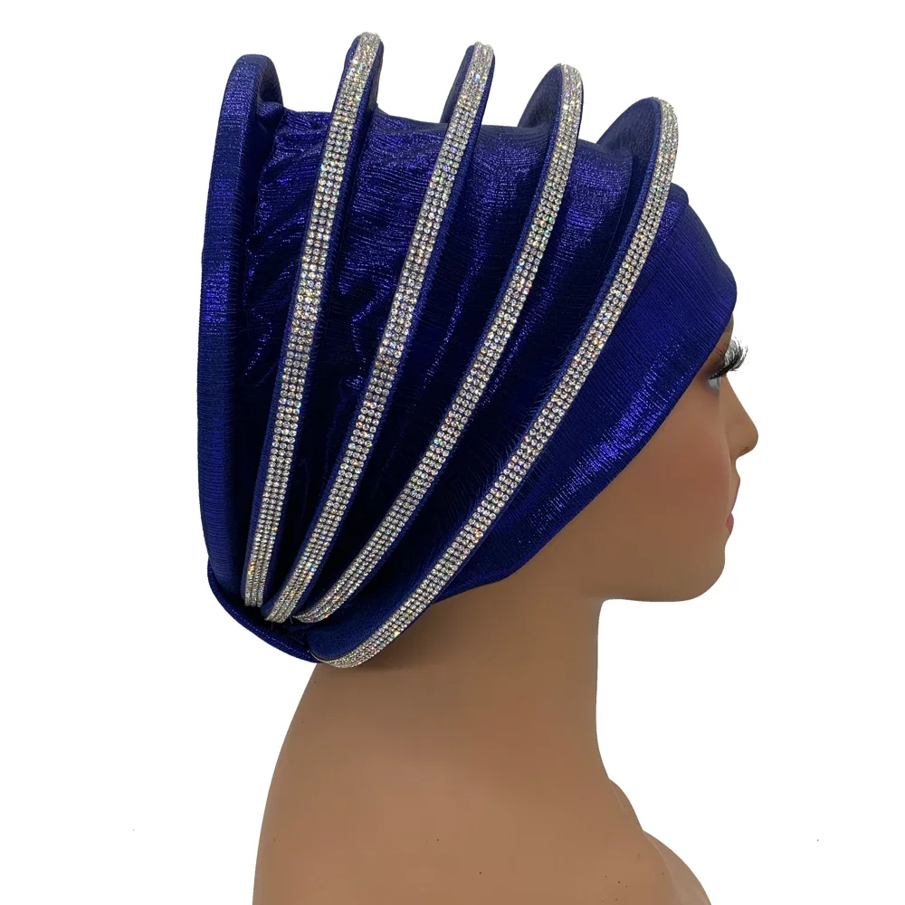 Afrcian Lady Head Wraps Female Berets Turban Nigeria Headpiece Wedding Party Gele Luxury Diamonds Spiral Beret Turban dla kobiet