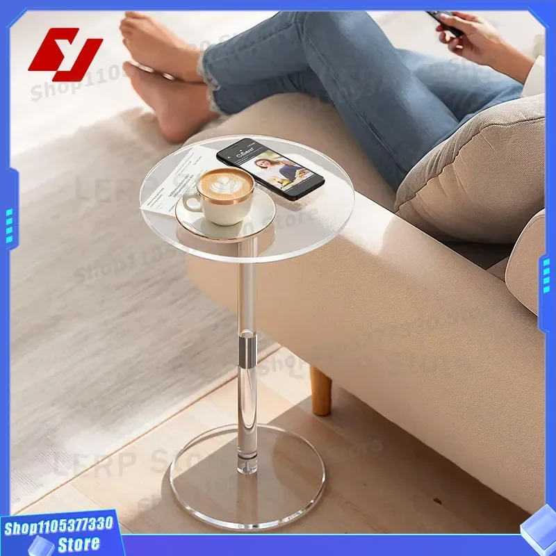 Modern Transparent Acrylic Round Coffee Table Simple Living Room Sofa Side Table Small Beverage Stand for Bedroom Balcony