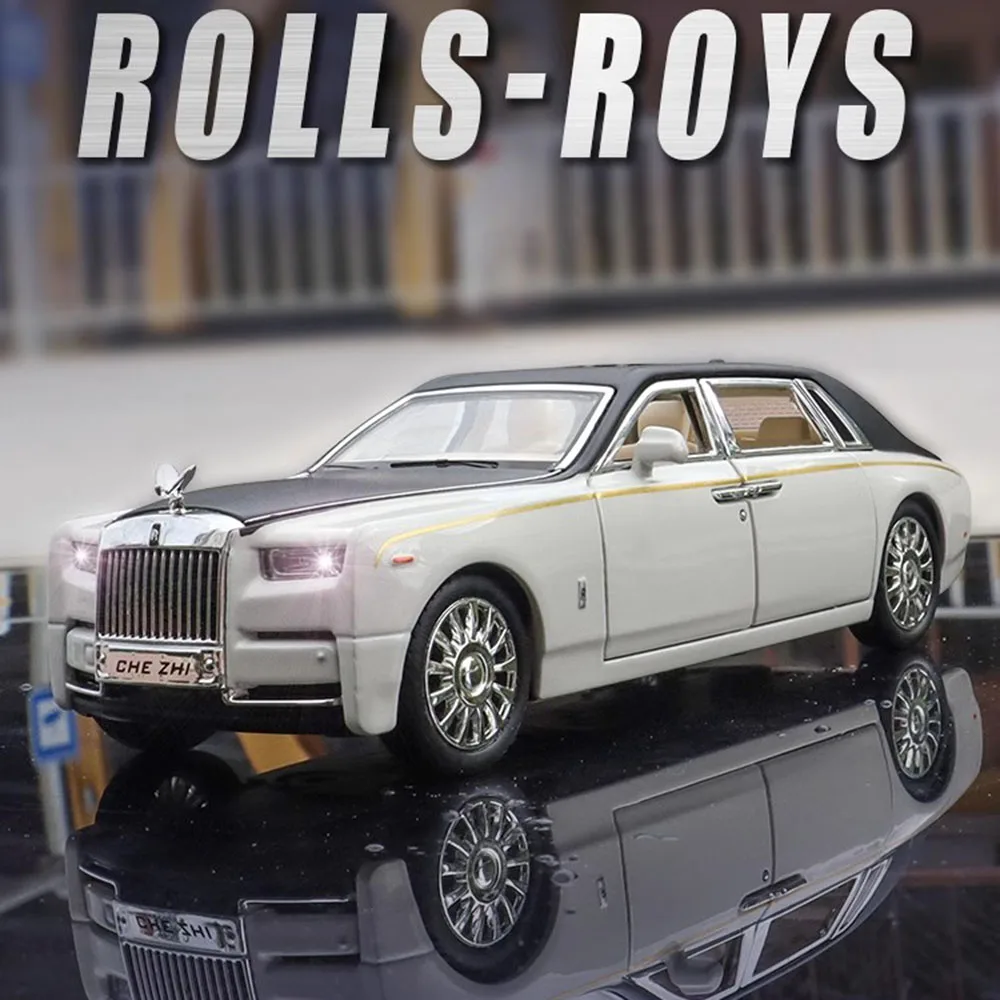 Scale 1:32 Rolls Royce Phantom Car Model Toy Metal Diecast Doors Opened Pull Back Sound Light Vehicle Models for Boys Kids Gifts