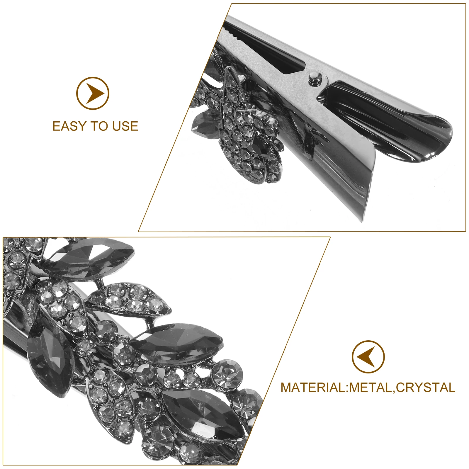 

Vintage Rhinestone Alligator Hair Clip Large Crystal Metal Horn Barrette Sparkly Duck Bill Clips for Women Styling Thick Thin