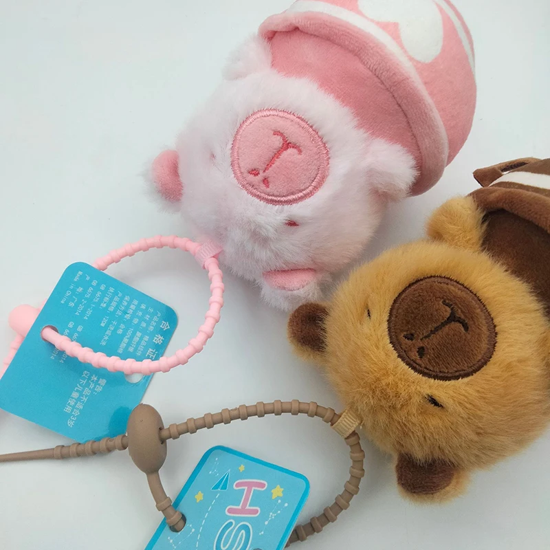 Encantador llavero de felpa con taza de café de capibara, decoración de mochila con muñeco de peluche de dibujos animados para niños