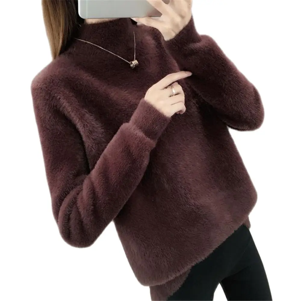 Turtleneck Cashmere Sweater for Women Vintage Knitted Pullover Mink Cashmere Jumper Warm Winter Sweater 2024