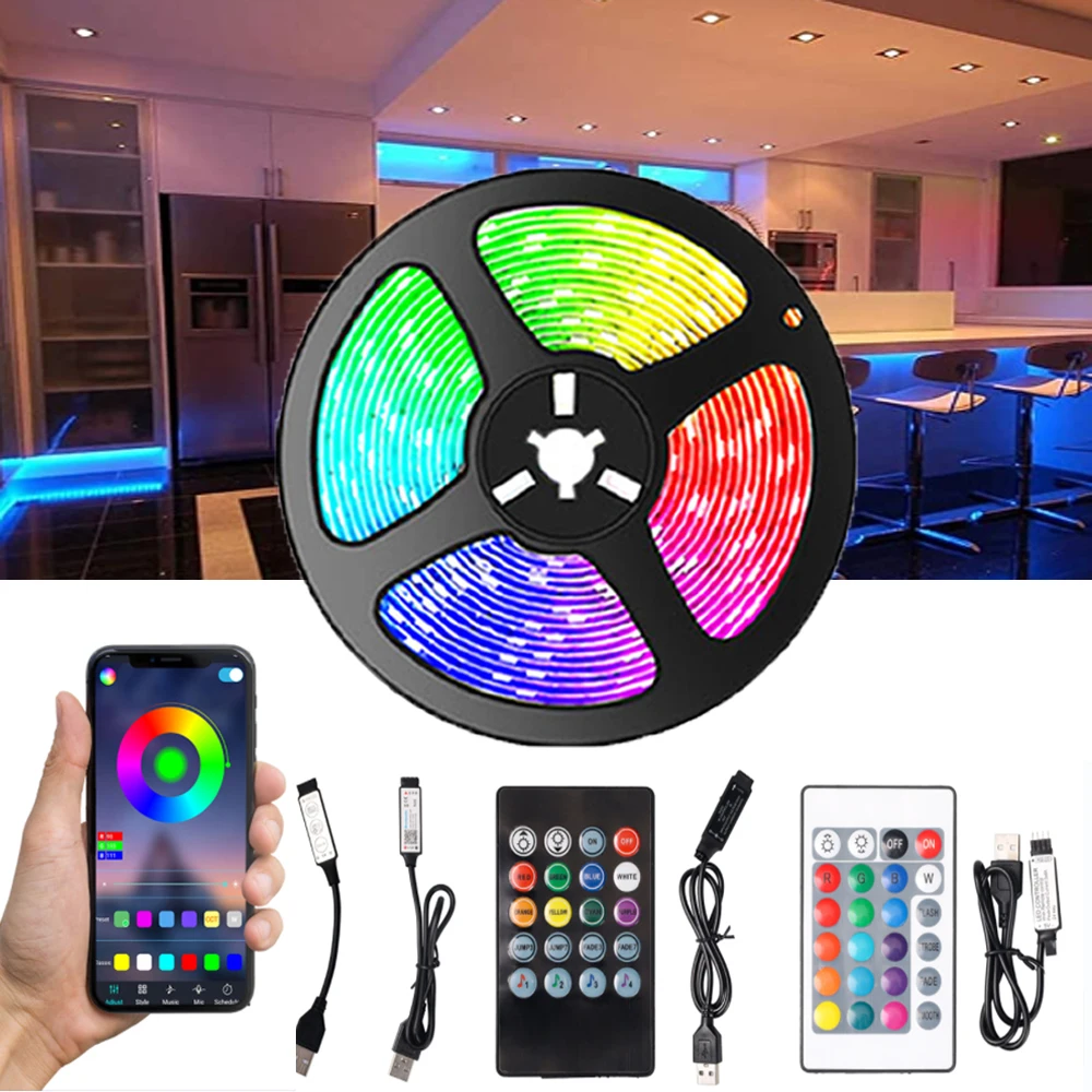 

RGB 5050 Led Strip Light Bluetooth App Infrared Remote Control 5V USB Led Light Belt 4M for Holiday Birthday Party Decoration