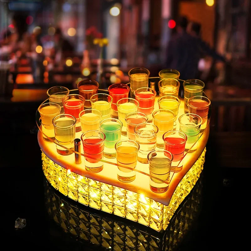 LED bar, heart-shaped crystal rechargeable bullet cup holder, creative acrylic luminous wine holder, colorful cocktail cup holde