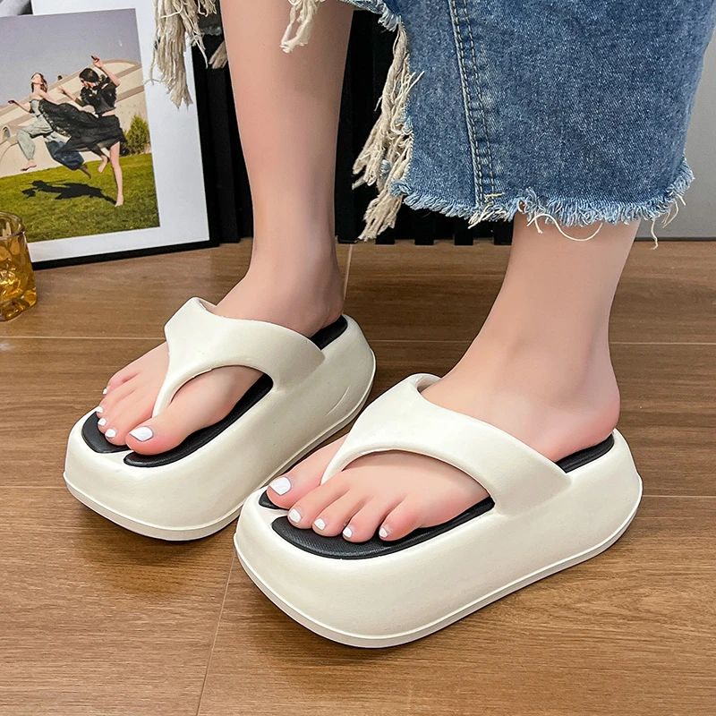 Chanclas antideslizantes de suela suave Eva para mujer, zapatos de playa, zapatillas de plataforma al aire libre, sandalias de verano