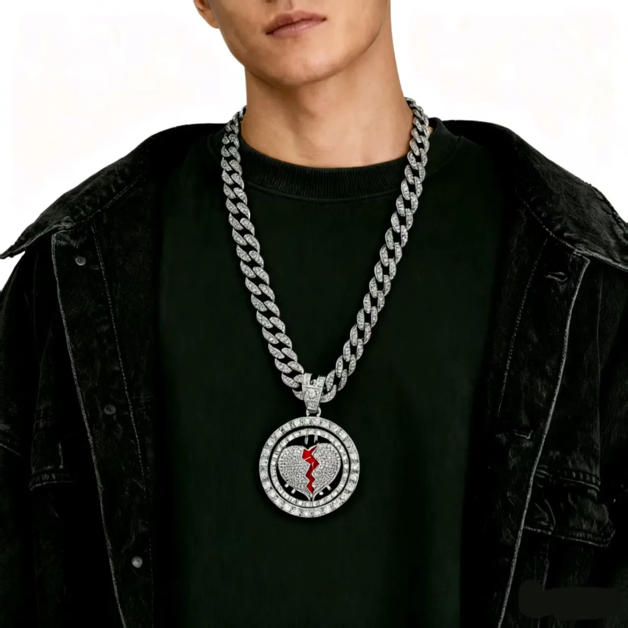 

Аксессуары для самостоятельного изготовления в европейском и американском стиле хип-хоп, мужские, из сплава, полностью инкрустированные стразами, модный тренд, дизайн «разбитое сердце»