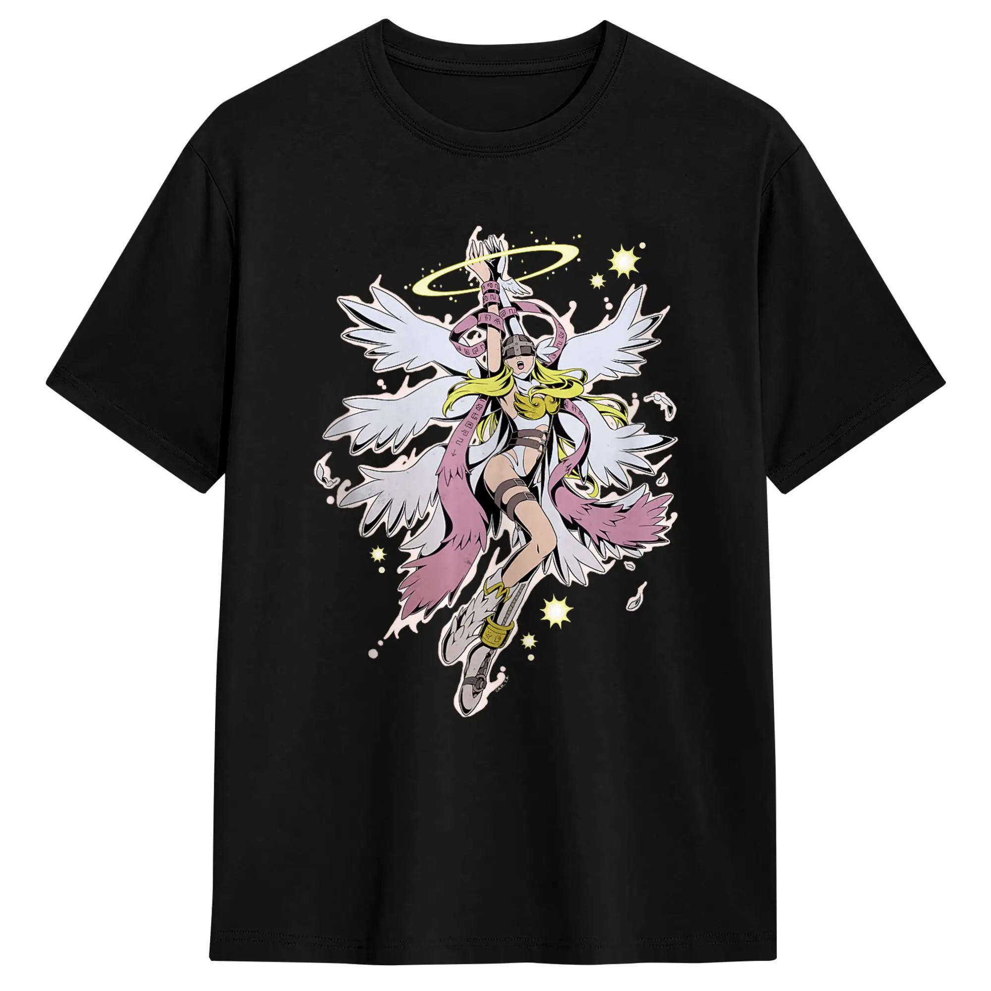 Digimon Angewomon Archangel Portrait T Shirts Men 100% Cotton Casual T-Shirt Crewneck  Tees Short Sleeve Clothes Plus Size