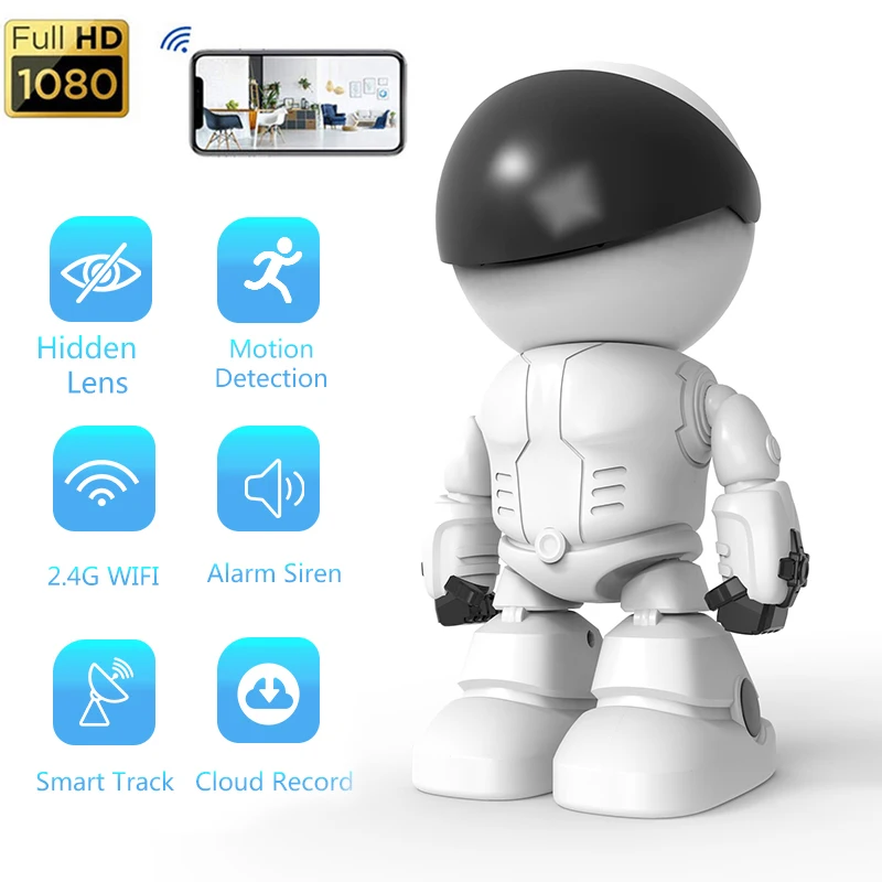 1080P Robot IP Camera WiFi Two-way Audio Surveillance 360° Night Vision Security Camera P2P Smart Home Camera Video Surveillance