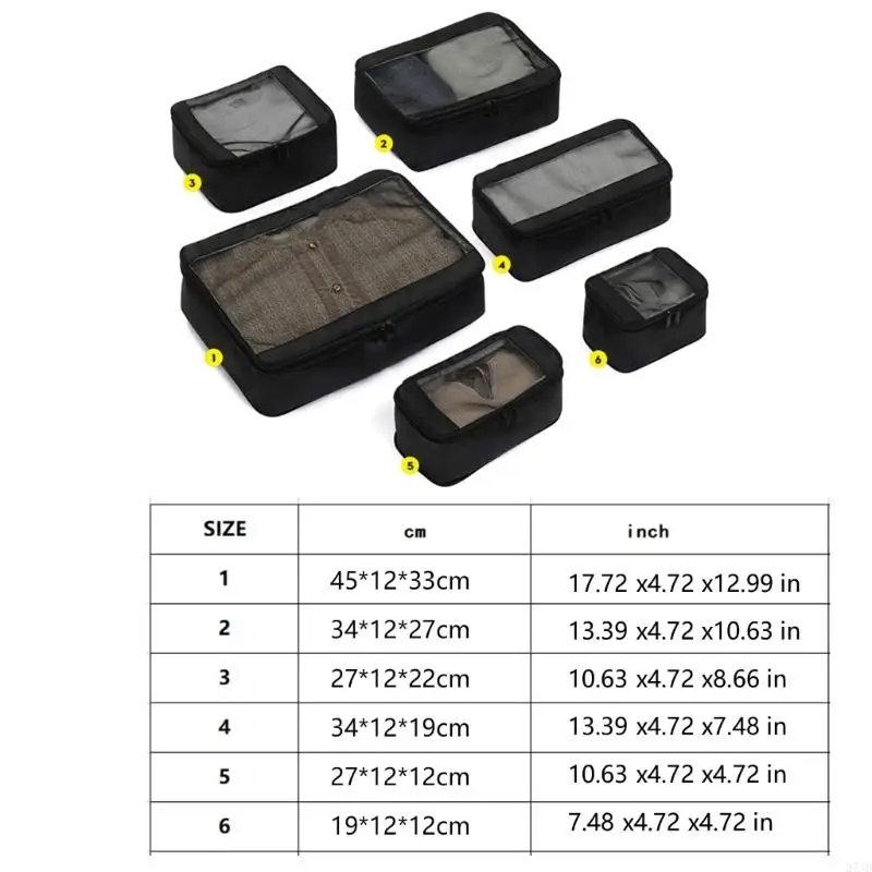 6 Pack Durable Clothes Packing Cubes Made Of Sturdy Fabric For Organized Travel 37JD
