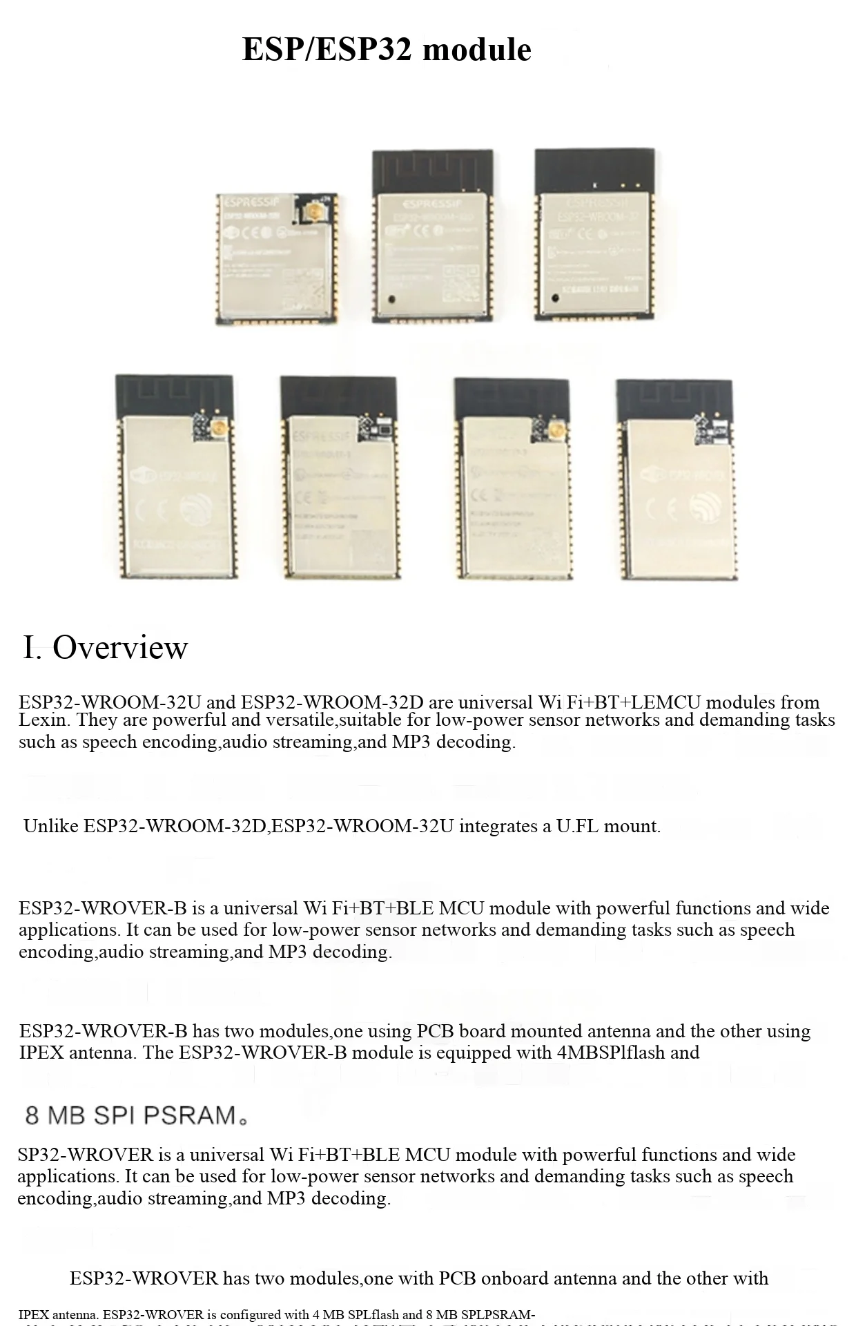 ESP32-WROOM-32D 32U ESP32-WROVER-I IB B WiFi+Bluetooth Dual-Core-Modul – Detail 2