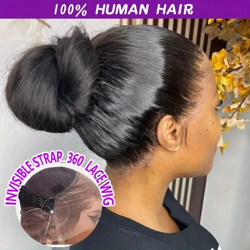 

12A Invisi Strap 360 Glueless Full Lace Front Wigs Human Hair Straight HD Lace Frontal Wig Pre Plucked Drawstring Wig for Women