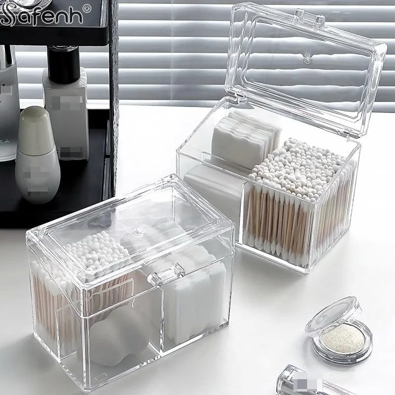 

Cotton Swab Storage Box, Plastic Cosmetic Cotton Stick Storage Box With Cover, Waterproof Transparent Makeup Stand