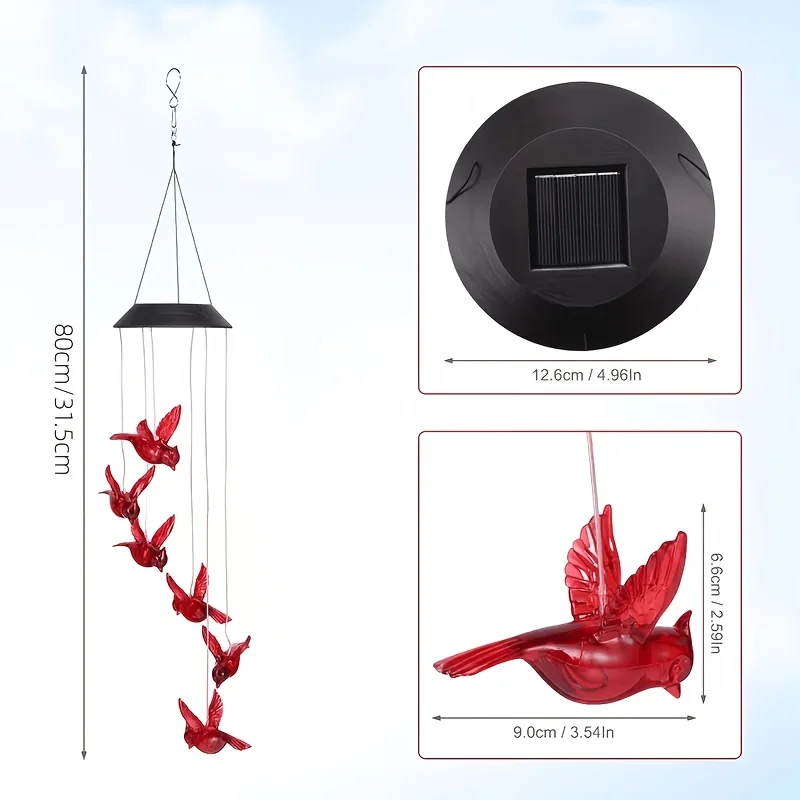 Solar-Powered Flaming Bird Wind Chime Lights for Outdoor Use, Featuring Waterproof Design And Vibrant Colors, Perfect for Decora view 4