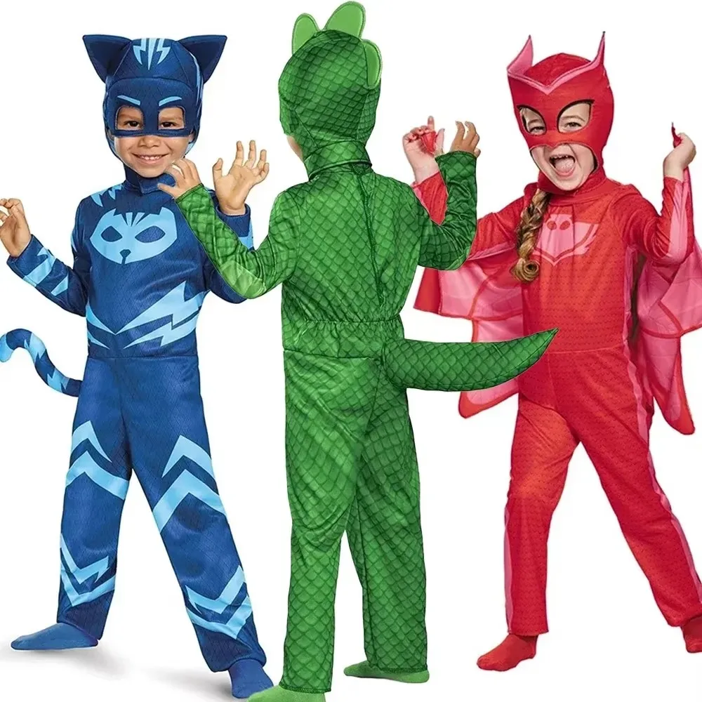 男の子と女の子のためのヤモリのコスプレ衣装,ハロウィーンのジャンプスーツ,女の子のための凝った服,スーパーフクロウのヒーローのチュタ,動物の猫