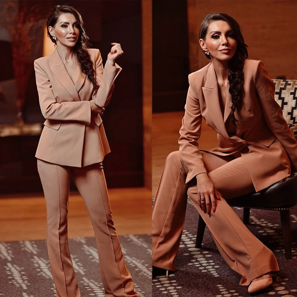 

Elegant Mother of the Bride Dresse 2Pcs Flare Pants Jacket Peaked Lapel Blazer Double Breasted Daily Casual Party Suits