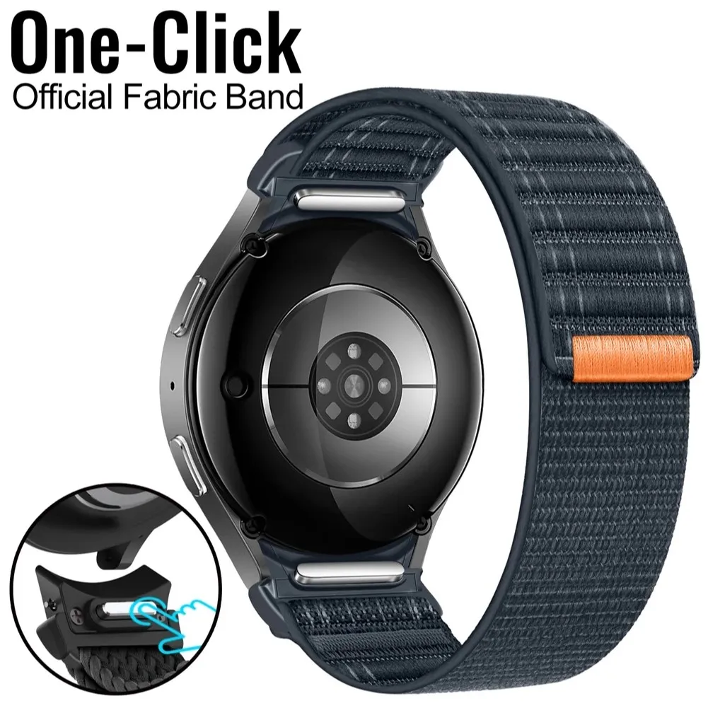 Official Style One Click Fabric Nylon Band for Samsung Galaxy Watch Ultra 47mm 7 6 5 4 FE 44mm 40mm Watchband No Gap Soft Strap