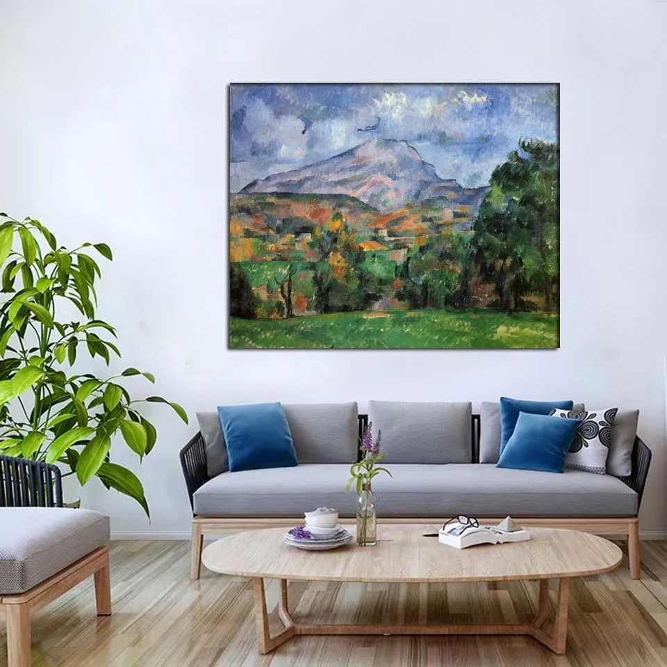 Mont Sainte-Victoire Landscape Oil Painting Handmade Artwork Reproduction by Paul Cezanne on Linen Canvas Wall Picture Decor