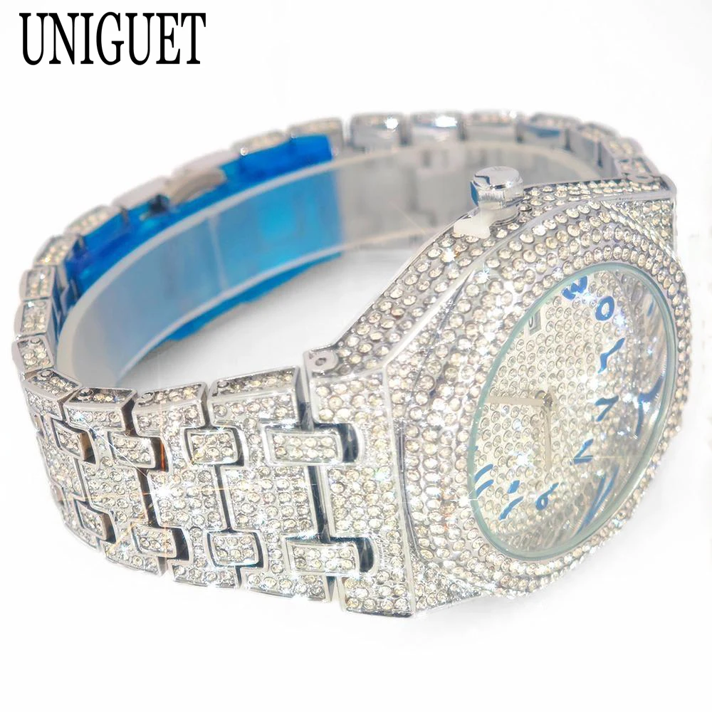Nova marca de moda número árabe relógio quartzo para homens luxo totalmente diamante bling prata à prova dwaterproof água iced out relógios masculino quente