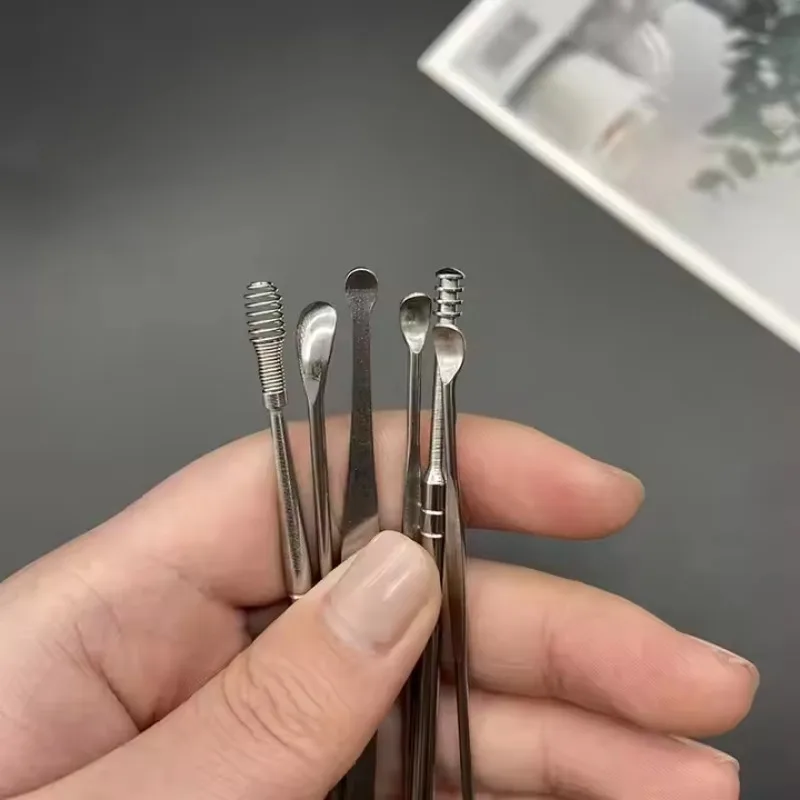 6pcs 스테인레스 스틸 귀 왁스 제거 도구 세트 나선형 회전 EarPicking 숟가락 귀 피커 스푼 청소 귀 왁스 수집