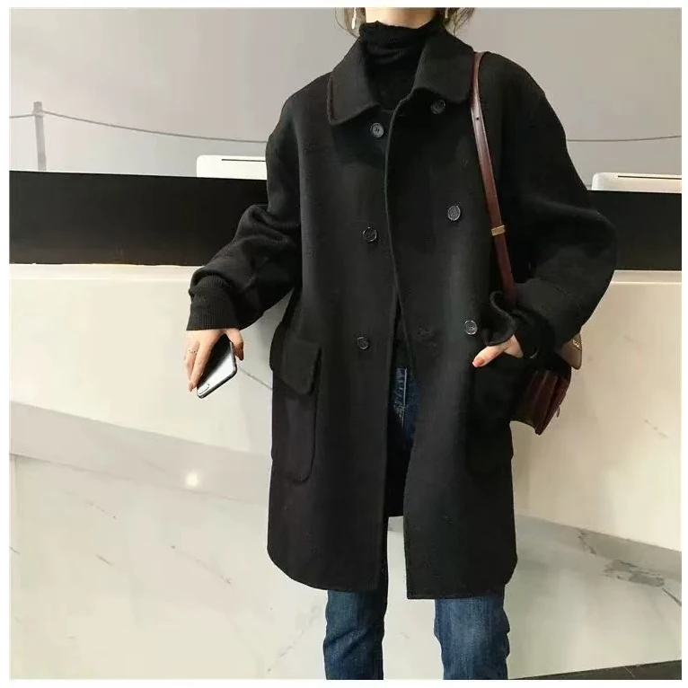 Double-Sided Cashmere Woolen Coat Women's Autumn Winter New Style Medium-Length Korean Version Fashion Outerwear Jacket